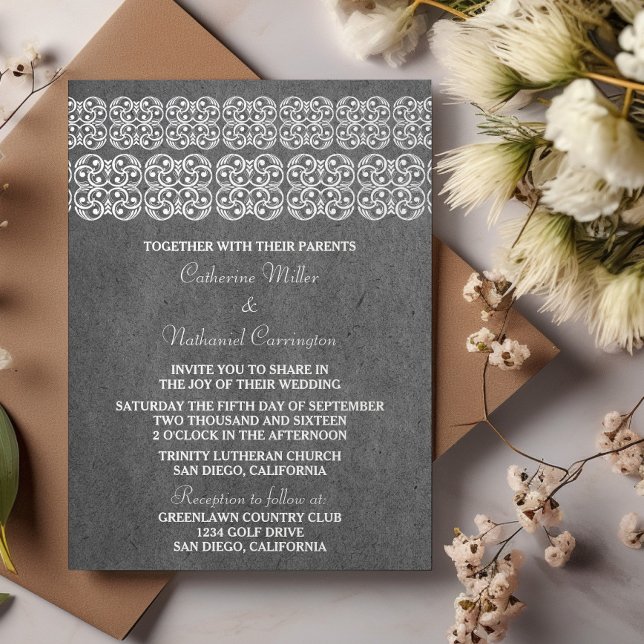 Convite de casamento boémio moderno cinzento (Gray Modern Bohemian Wedding Invite)
