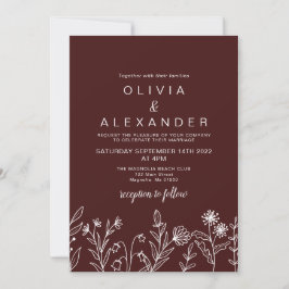 Convite de casamento boêmio simples de flores silv