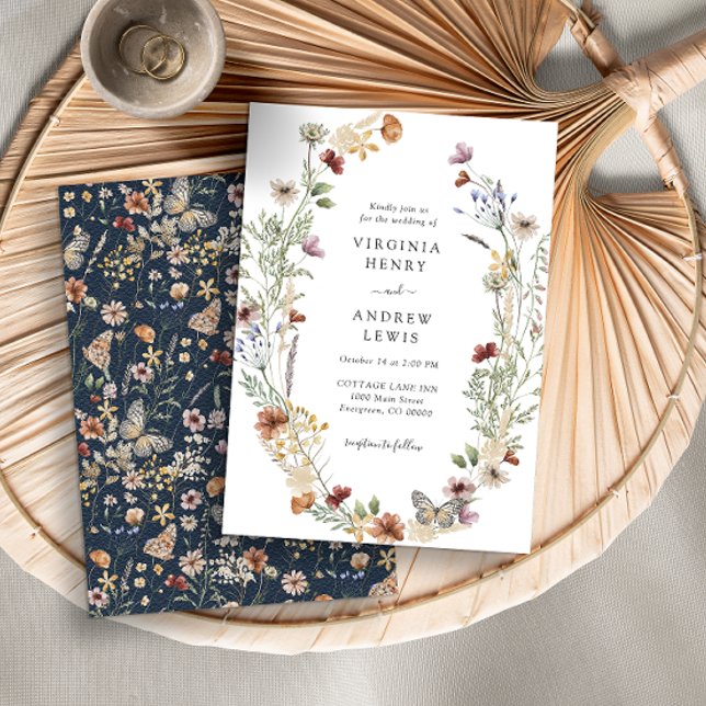 Convite de Casamento Boho Azul Marinho (Criador carregado)