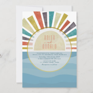 Convite de Casamento Boho Azul Praia