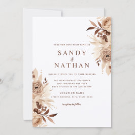 Convite de Casamento Boho Bege Floral
