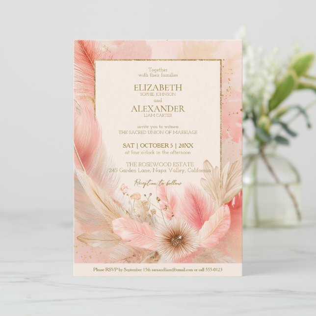 Convite de Casamento Boho Blossom (Em pé/Frente)