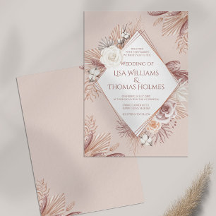 Convite de Casamento Boho Blush com Grama das Pamp