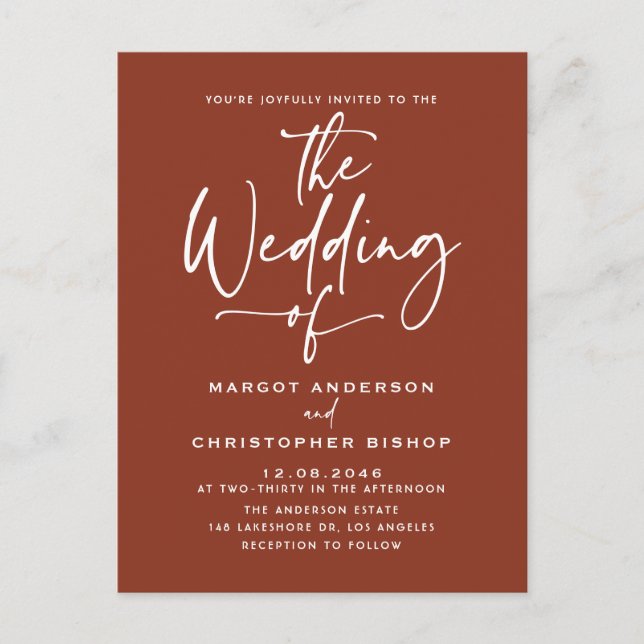 Convite de Casamento Boho Caligrafia à Mão em Terr (Frente)
