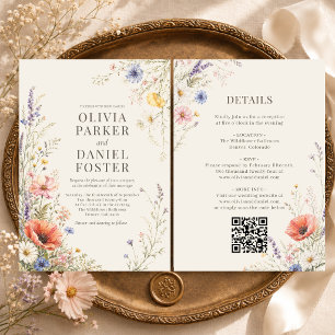 Convite de Casamento Boho Código QR Flor Silvestre