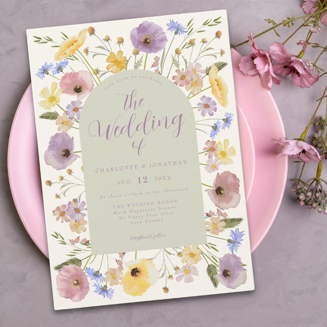 Convite de Casamento Boho Colorido Pastel de Flor  (Colorful wildflower boho wedding invitation )