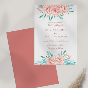 Convite de Casamento Boho com Flores Rosa e Pêsseg