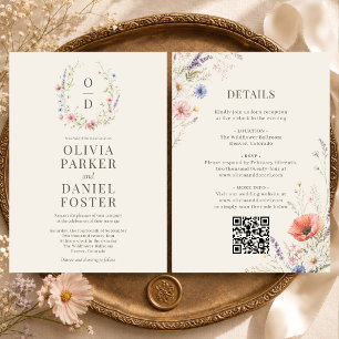 Convite de Casamento Boho com Monograma de Flor Si