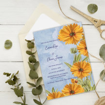 Convite de Casamento Boho de Girassol em Aquarela