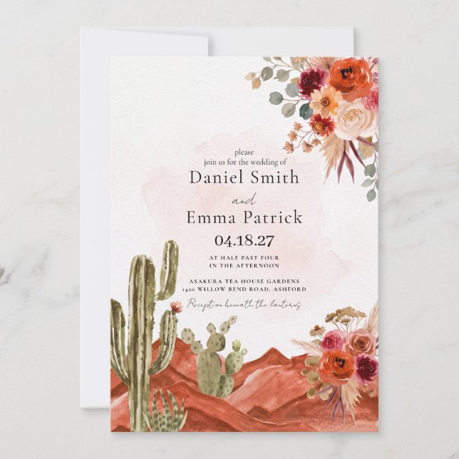 Convite de Casamento Boho Desert Cactus (Frente)