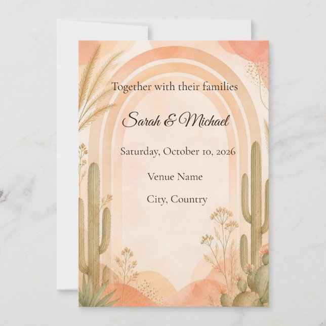 Convite de Casamento Boho Deserto Cactus (Frente)