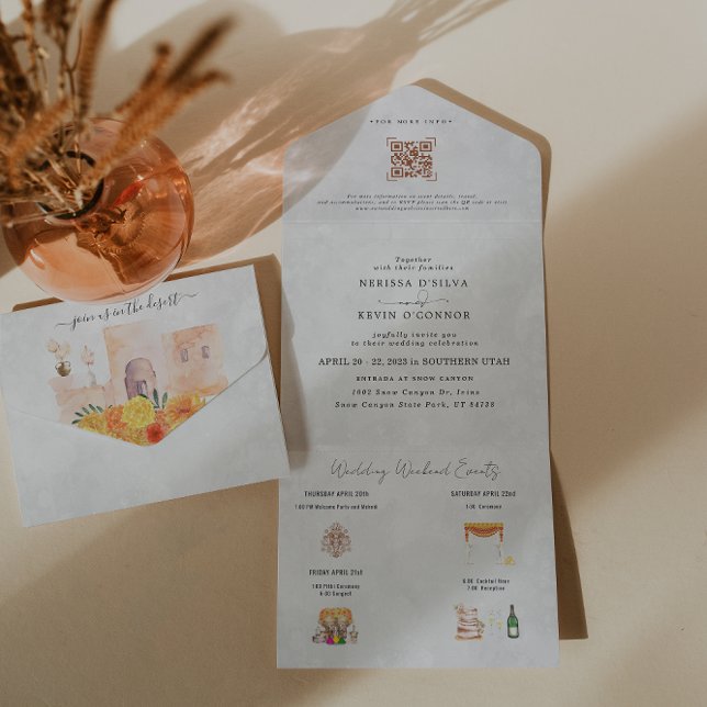 Convite de Casamento Boho Deserto Cactus | Tudo em (Criador carregado)
