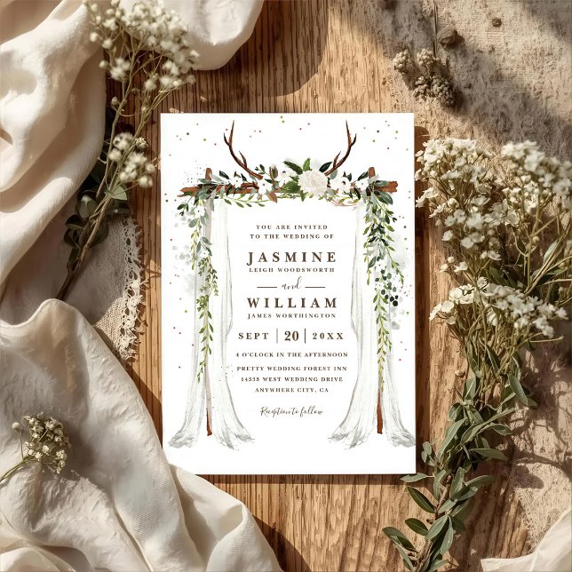 Convite de Casamento Boho Dosel Floral Chic Elegan (Criador carregado)