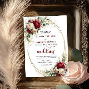 Convite de Casamento Boho Dourado Floral Rosa Borg