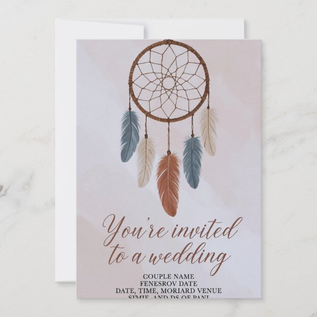 Convite de Casamento Boho Dreamcatcher | Boho Rúst (Frente)