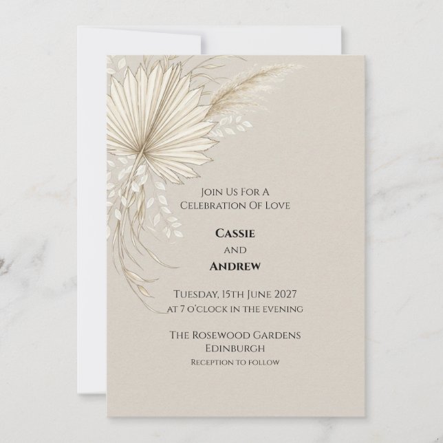 Convite de Casamento Boho Dried Palm (Frente)