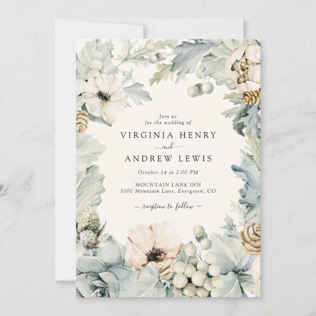 Convite de Casamento Boho Dusty Blue (Frente)