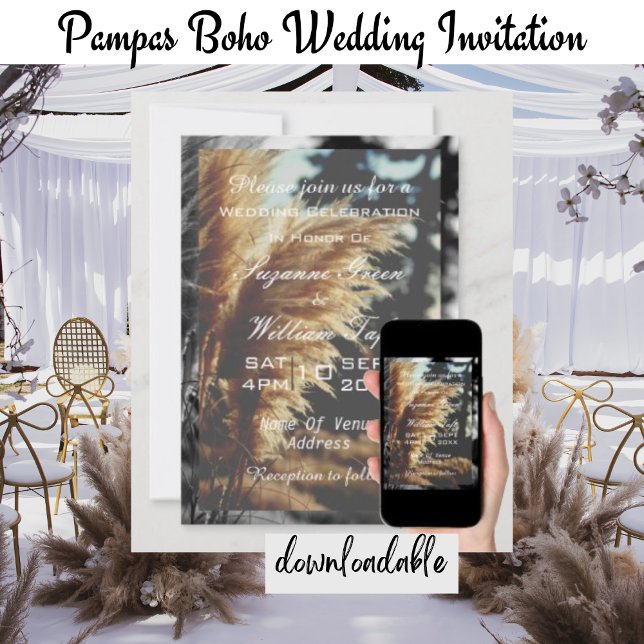 Convite de Casamento Boho Elegante com Grama das P (Criador carregado)
