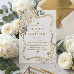 Convite de Casamento Boho Elegante Creme Peônia Do