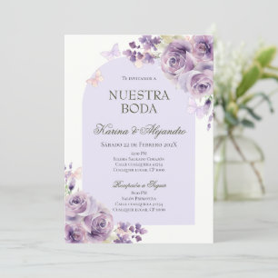 Convite de Casamento Boho Elegante Floral Roxo Emp