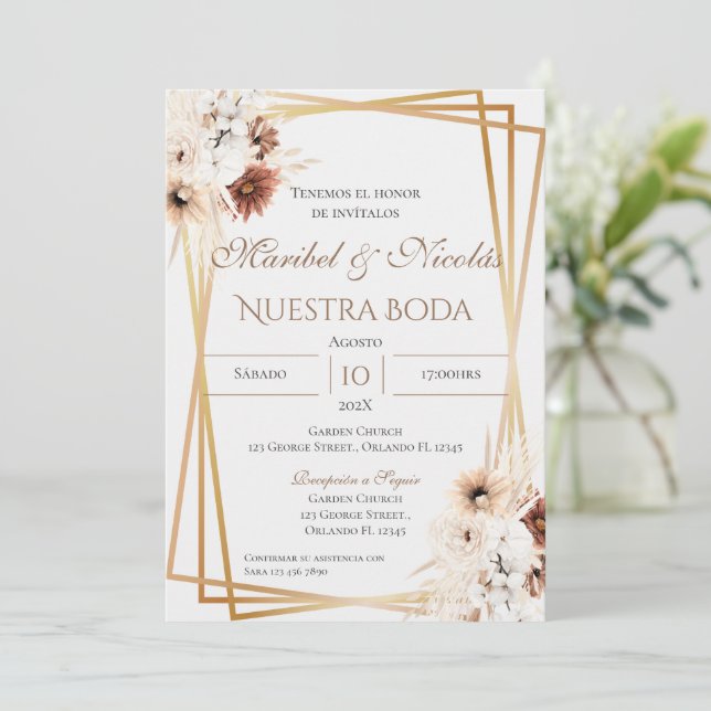Convite de Casamento Boho Espanhol (Em pé/Frente)