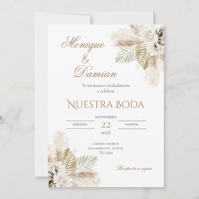Convite de Casamento Boho Espanhol (Frente)