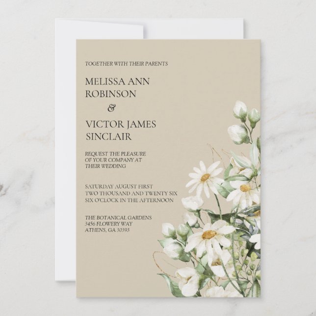 Convite de Casamento Boho Flor de Margarida Selvag (Frente)