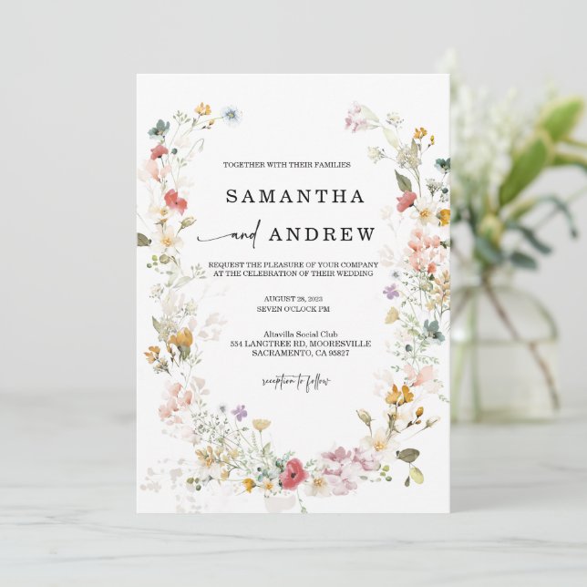 Convite de Casamento Boho Flor Silvestre (Em pé/Frente)