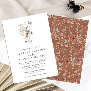 Convite de Casamento Boho Flor Silvestre Terracota