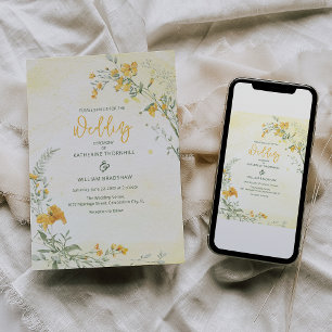 Convite de Casamento Boho Floral Amarelo Elegante