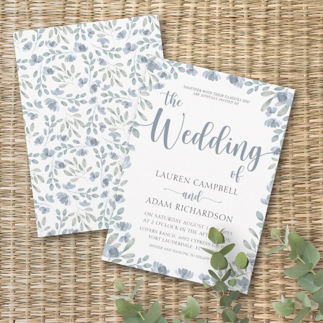 Convite de Casamento Boho Floral Azul Eucalipto (Criador carregado)