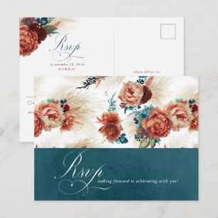 Convite de Casamento Boho Floral em Terracota Azul