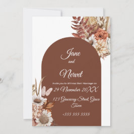 Convite de Casamento Boho Floral Pampas