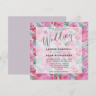 Convite de Casamento Boho Floral Rosa Água-marinha