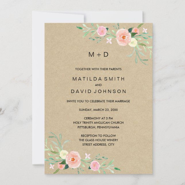 Convite de Casamento Boho Floral Rústico (Frente)