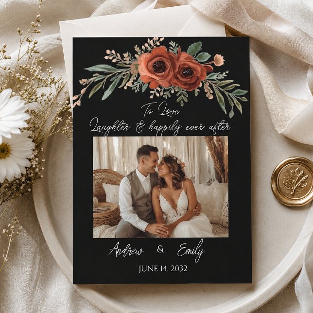 Convite de Casamento Boho Floral Terracota Mal-hum (Criador carregado)