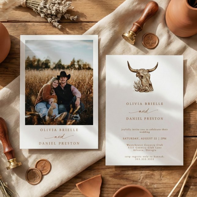 Convite de Casamento Boho Foto com Grama das Pampa (Criador carregado)