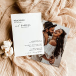 Convite de casamento Boho Foto, Convite Minimalist<br><div class="desc">Este adorável Convite de Casamento apresenta um design minimalista limpo com sotaques de caligrafia moderna e é perfeito para carregar uma foto sua e da sua futura esposa! Edite facilmente a maioria dos textos para corresponder ao seu evento! As cores do texto e do plano de fundo são totalmente editáveis...</div>