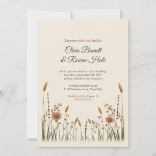 Convite de Casamento Boho Golden Meadow Grasses