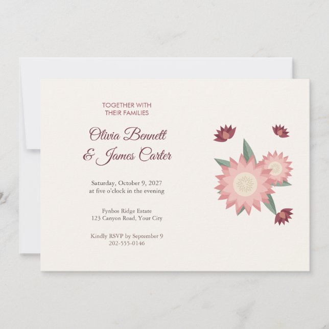 Convite de Casamento Boho King Protea (Frente)