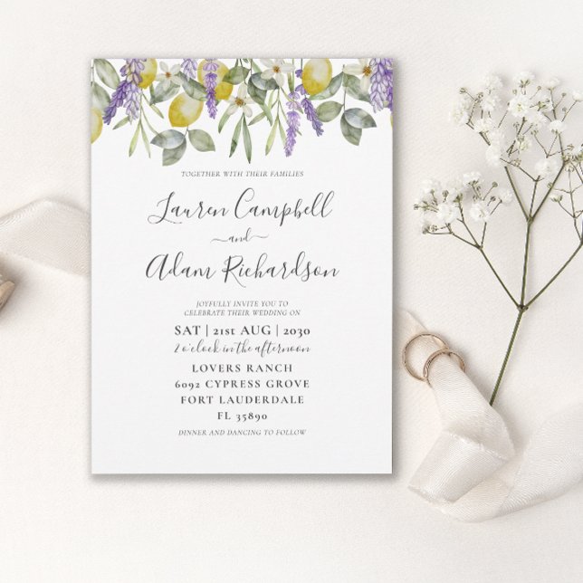 Convite de Casamento Boho Limão e Folhagem de Lava (Criador carregado)
