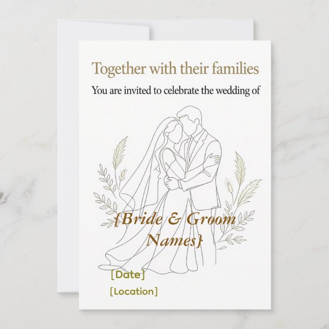 Convite de Casamento Boho Line Art (Frente)