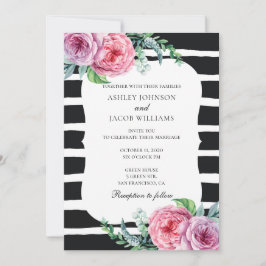 Convite de casamento Boho. Listras pretas e branca