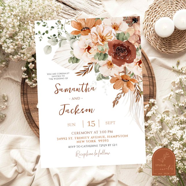 Convite de Casamento Boho Marfim de Outono (Criador carregado)