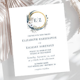 Convite de Casamento Boho Mês Azul Monograma Orçam