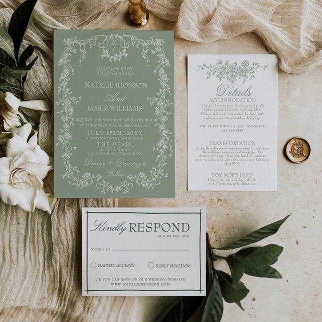 Convite de Casamento Boho Monograma Jardim Verde S (Criador carregado)