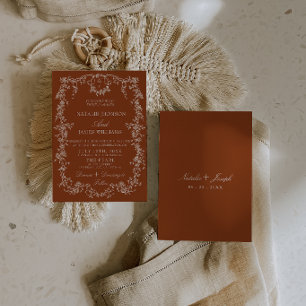 Convite de Casamento Boho Monograma Laranja Queima