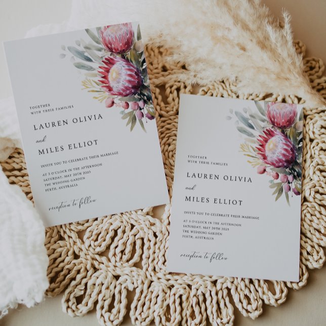 Convite de Casamento Boho Nativo Protea (Criador carregado)
