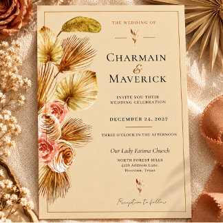Convite de Casamento Boho Palma Dourada