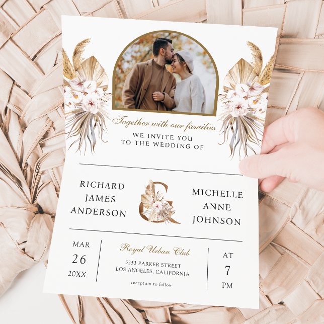 Convite de Casamento Boho Pampas Arch Foto Código  (Criador carregado)